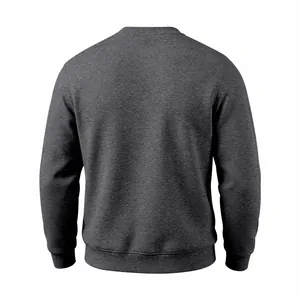Detailed back view of a charcoal grey heavy fleece-lined men's crew neck sweatshirt.