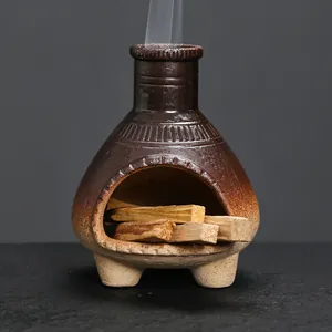 Mini bruciatore di incenso in ceramica a camino per legno Palo Santo e salvia