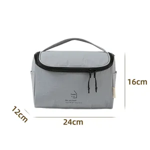 Grande trousse de toilette de voyage en nylon gris avec dimensions de 24x16x12cm