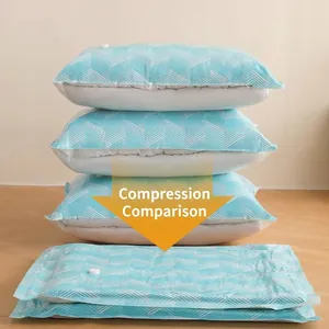 Vacuum storage bags for bedding and clothes showing space-saving compression comparison results