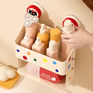 Crème wandorganizer met zuignap en stippen voor badkamer cosmetica opslag