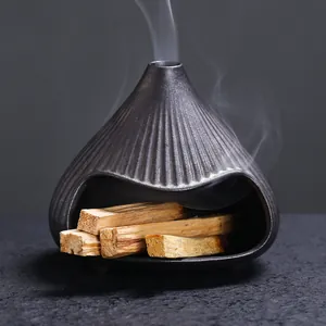 Artistic ceramic Fuji mountain incense burner set with natural palo santo wood sticks