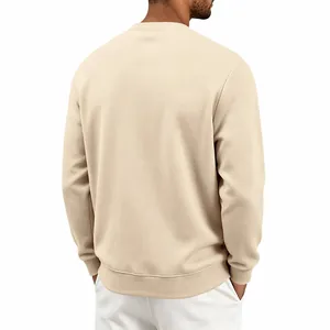Back view of a heavyweight beige crewneck fleece sweatshirt for men in a loose fit style