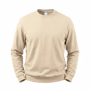 Klassisches Herren Sweatshirt Loose Fit Rundhals Fleece in einfarbigem Sandbeige