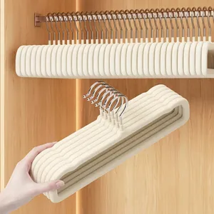 Square Flocked Pants Hangers Non-Slip Space Saving Plastic Velvet Open Ended Trousers Hanger For Wardrobe Organizers