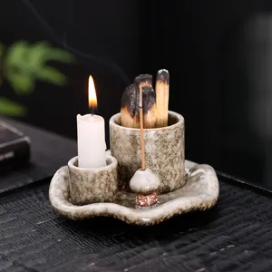 Set artesanal de cerámica para Palo Santo y velas con quemador de incienso de champiñón