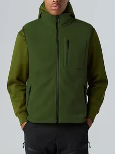 Men's outdoor green fleece vest with stand collar and zipper closure for autumn winter