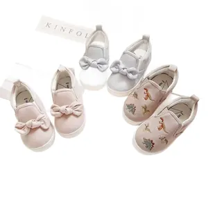 Chaussures en toile sans lacets pour enfants avec nœud et dinosaure