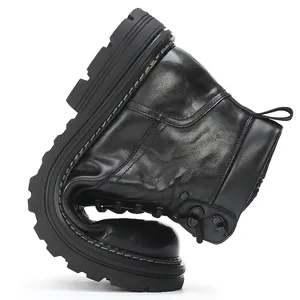 Bottes de travail en cuir noir souples et durables pour hommes avec semelle épaisse