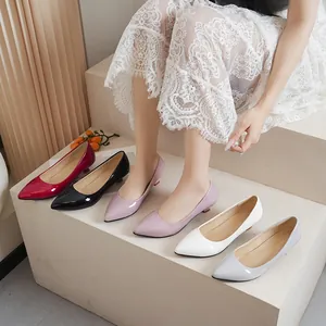 Zapatos de Salón con Punta Estrecha para Mujer Cuero de Microfibra Escotado Tacón en Bloque Zapatos de Trabajo Elegantes