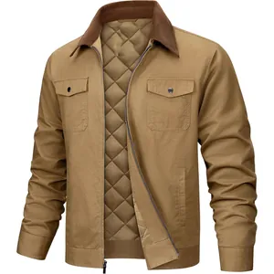 Men's khaki casual jacket with corduroy collar and quilted lining