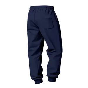 Vista posteriore dei pantaloni sportivi pesanti blu scuro con tasca e polsini a coste