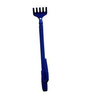 Blue telescopic back scratcher with pen clip for massage and itching relief