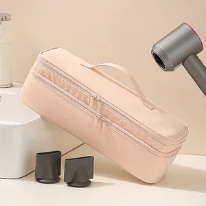 Tragbare zweilagige Reisetasche für Haartrockner und Styling-Tools in Pfirsichfarbe