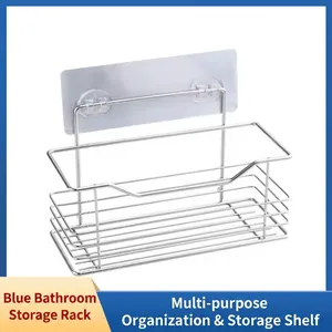 Stainless Steel Bathroom Shelf Wall Mounted Adhesive Shower Caddy Kitchen Storage Rack Rustproof Hollow Drainage Basket Organizer