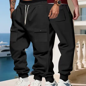 Pantalon de jogging cargo noir doublé polaire pour homme avec cordon de serrage et poches