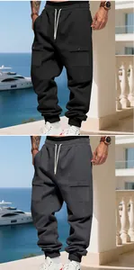 Schwere Fleece-Cargo-Jogginghose für Herren in Schwarz und Anthrazit mit lockerer Passform
