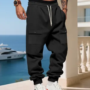 Pantaloni cargo neri pesanti da uomo, vestibilità ampia per sport e tempo libero.