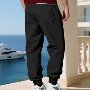 Pantaloni sportivi pesanti da uomo premium, vestibilità ampia neri, vista posteriore