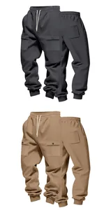 Detailansicht der Farbvarianten für schwere Herren-Cargo-Jogginghosen in Grau und Khaki.