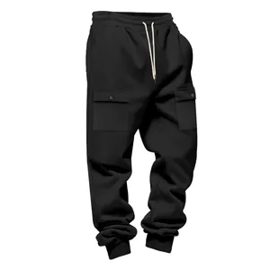 Pantaloni cargo pesanti e caldi da uomo neri, vestibilità ampia stile casual