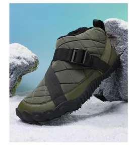 Detailed view of olive green quilted waterproof outdoor snow boots with warm fleece lining