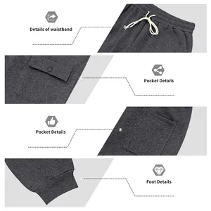 Dettagli dei pantaloni in pile pesante da uomo con cintura, tasche e polsini alle caviglie
