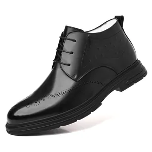 Premium classic black men's high-top brogue dress shoes with elegant formal business style