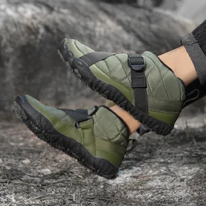 Unisex olive green waterproof snow boots with warm lining and buckle strap