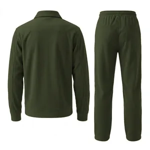 Detailed back view of men's olive green corduroy casual set with jacket and pants