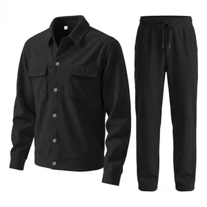Men's two-piece corduroy casual set with multi-pocket workwear jacket and matching pants