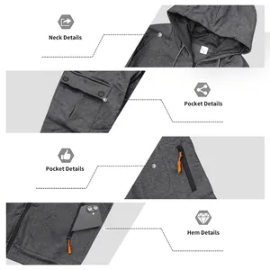 Details van grijze zware fleece hoodie met zakken en zoom details