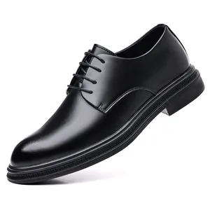 Classic black men's business leather derby shoes for formal occasions and weddings