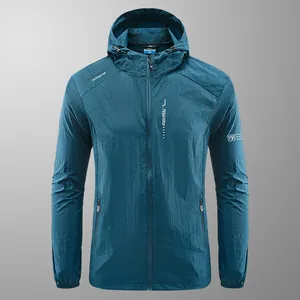 Men's lightweight hooded sun protection outdoor jacket in professional teal blue finish