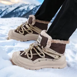 Kids Winter Snow Boots Synthetic Leather Faux Fur Lined Warm Waterproof Outdoor Non-Slip Cotton Shoes For Boys Girls