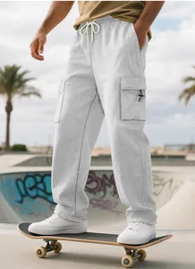 Stylish men's heavyweight grey cargo sweatpants with loose fit for hip hop street style