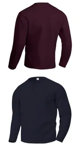 Front and back views of men's heavyweight long-sleeve jacquard texture Henley shirt