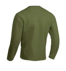 Back view of a men's olive green long-sleeve T-shirt featuring a heavy jacquard texture.