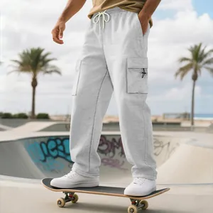 Men's heavyweight grey cargo sweatpants in loose fit for outdoor streetwear style