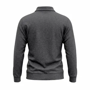 Detailed back view of a men's heavy-duty gray long-sleeve Polo shirt in workwear style