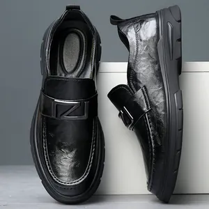 Chaussures en Cuir de Vachette Business Décontracté pour Hommes Confortable Respirant Semelle Souple Bout Rond Richelieus Mocassins pour Hommes d'Âge Mûr Bureau Banquet
