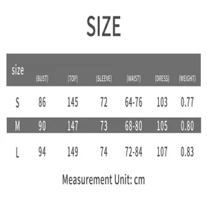 Detailed size chart for women's high-neck top and slit skirt set in centimeters