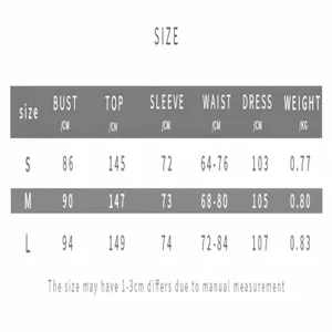 Detailed size chart for women's high collar top and slit skirt set in centimeters
