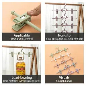 Platzsparende stapelbare Kunststoff-Hosenbügel mit verstellbaren Clips, 5er-Set