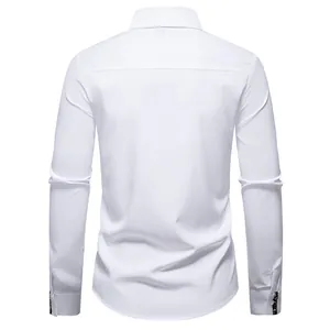 Back view of professional white men's long sleeve shirt featuring paisley cuff detailing