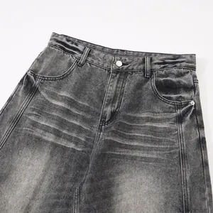 Amerikanische Retro-Jeans, schwarz gewaschen, gebogenes Bein, weit geschnitten