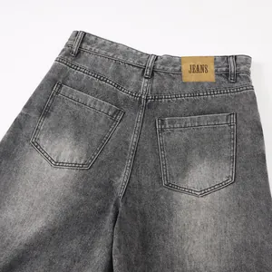 Vintage-gewaschene schwarze Jeans mit weitem Bein und Retro-Look für Damen und Herren