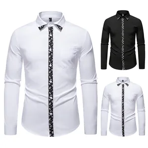 Stylish men's slim fit casual long sleeve shirt with unique floral patchwork design