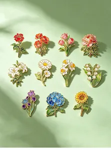 Juego de 11 vibrantes broches de esmalte floral con rosas, lirios y girasoles