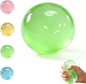 Detailed view of colorful transparent squishy stress relief balls showing texture